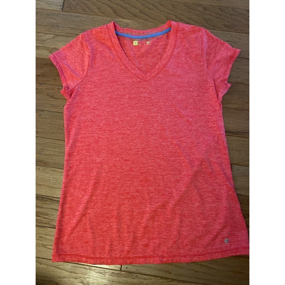 Xersion women’s pink v-neck short sleeve fitted athletic t-shirt size medium